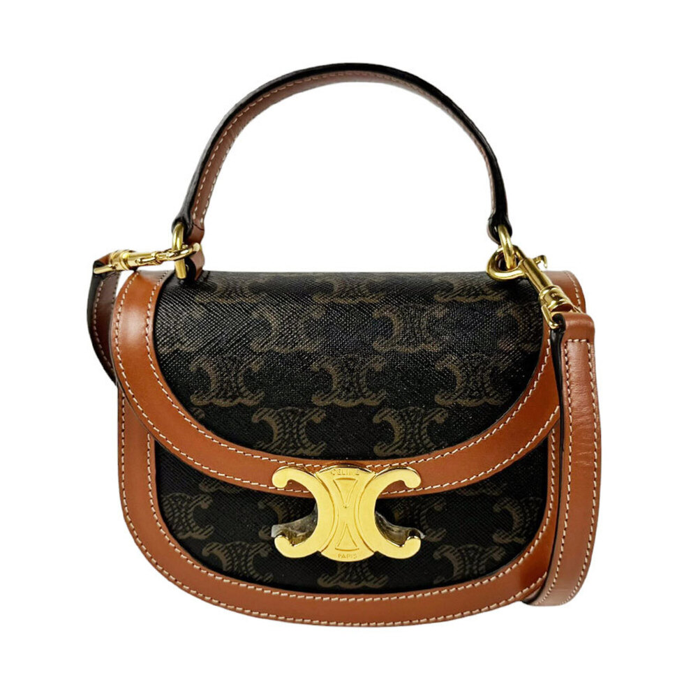Celine Triomphe Mini Buzas Claire Shoulder Bag, Coated Canvas and Leather, Br...